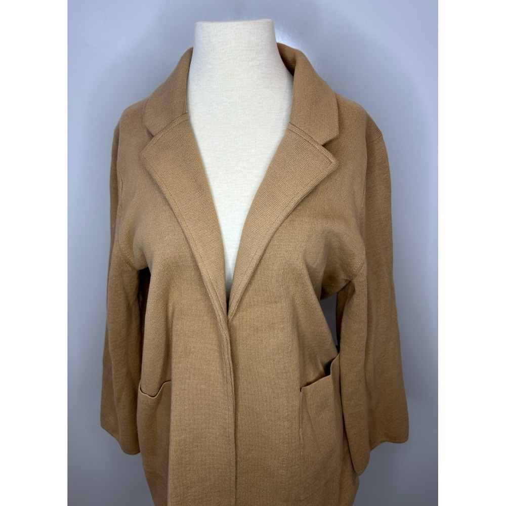 Quince 100% Organic Cotton Knit Blazer Camel Brown Size Medium Open Pockets - Picture 3 of 14